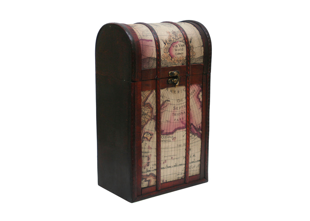 ESTUCHE MADERA ANTIGUO MAPAS DOBLE