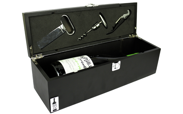 ESTUCHE UNA BOTELLA TRES SACACORCHOS